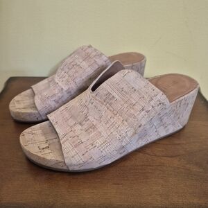Gentle Souls Gisele Open Toe Slip On Leather Cork Mule Wedge Sandals(8.5)
